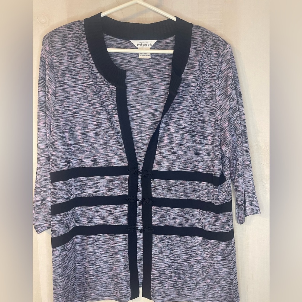 MISOOK cardigan sweater 3/4 sleeve purple‎ black size XL Vintage
